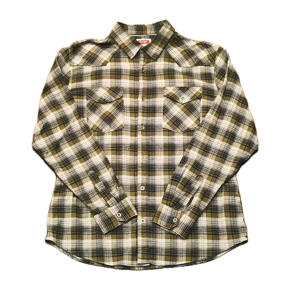 Wrangler Men's Shirt, Size XL, Green Plaid, Long Sleeve, Cotton, Button Up